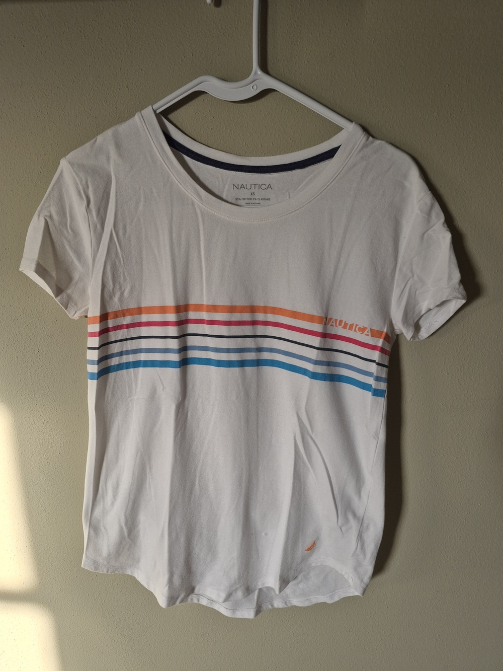 Nautica White Crew Neck Tee with Navy Trim
